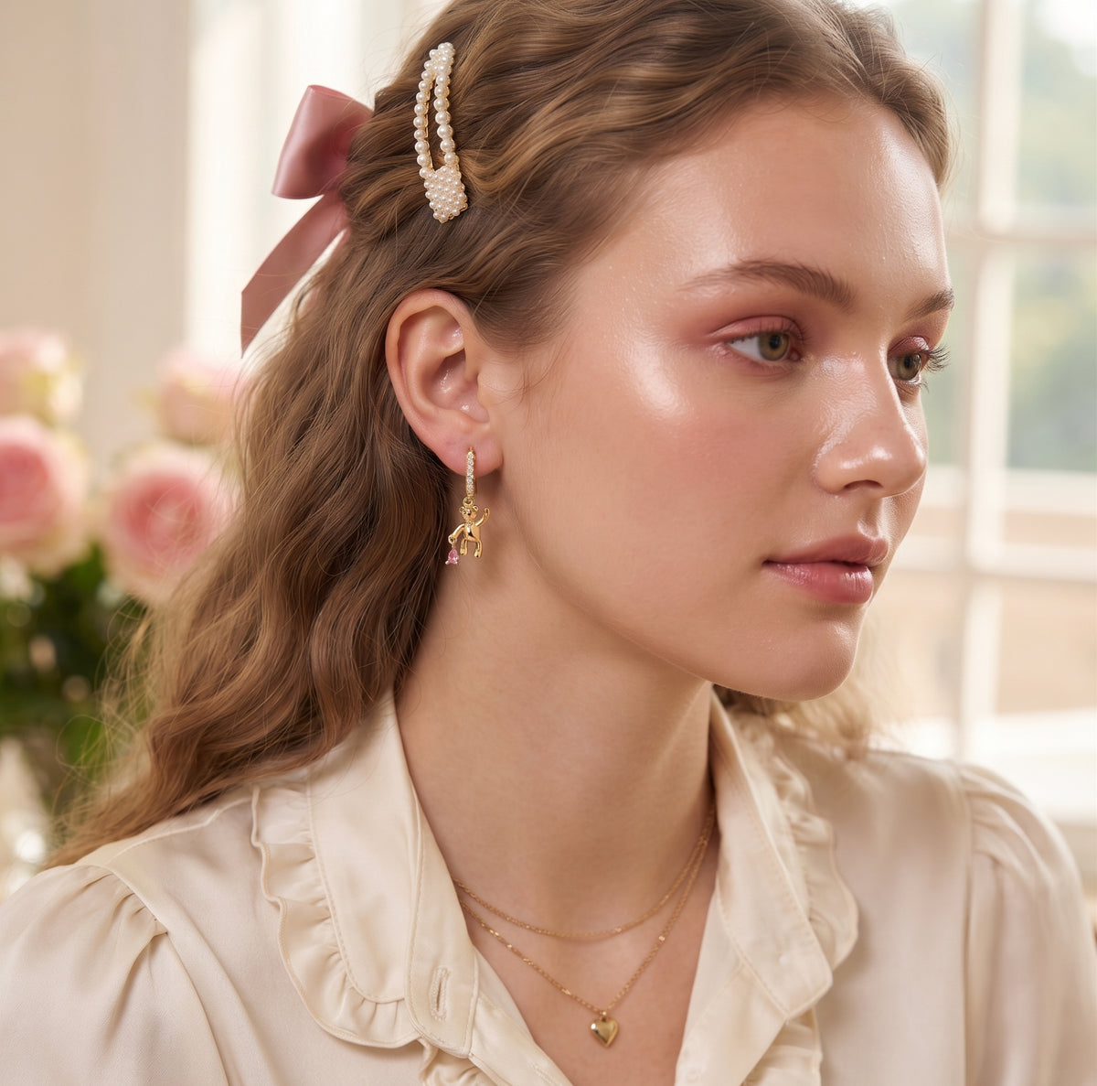 "Amie" Teddy Bear Pavé Huggie Earrings