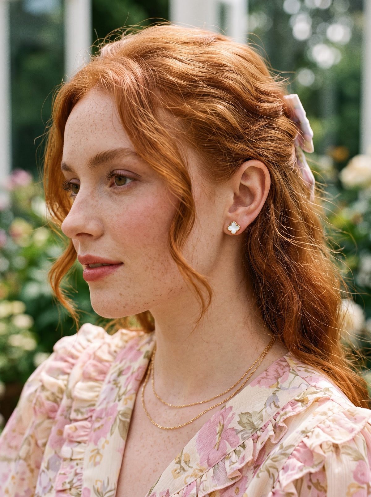 "Fleur" Pearl Clover Stud Earrings