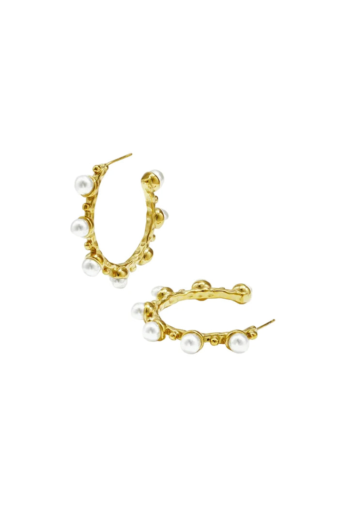 Gold hoop earrings with scattered pearl accents