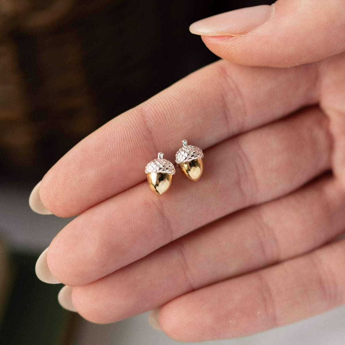 Acorn Studs lifestyle — Bill Skinner nature-inspired gold jewellery