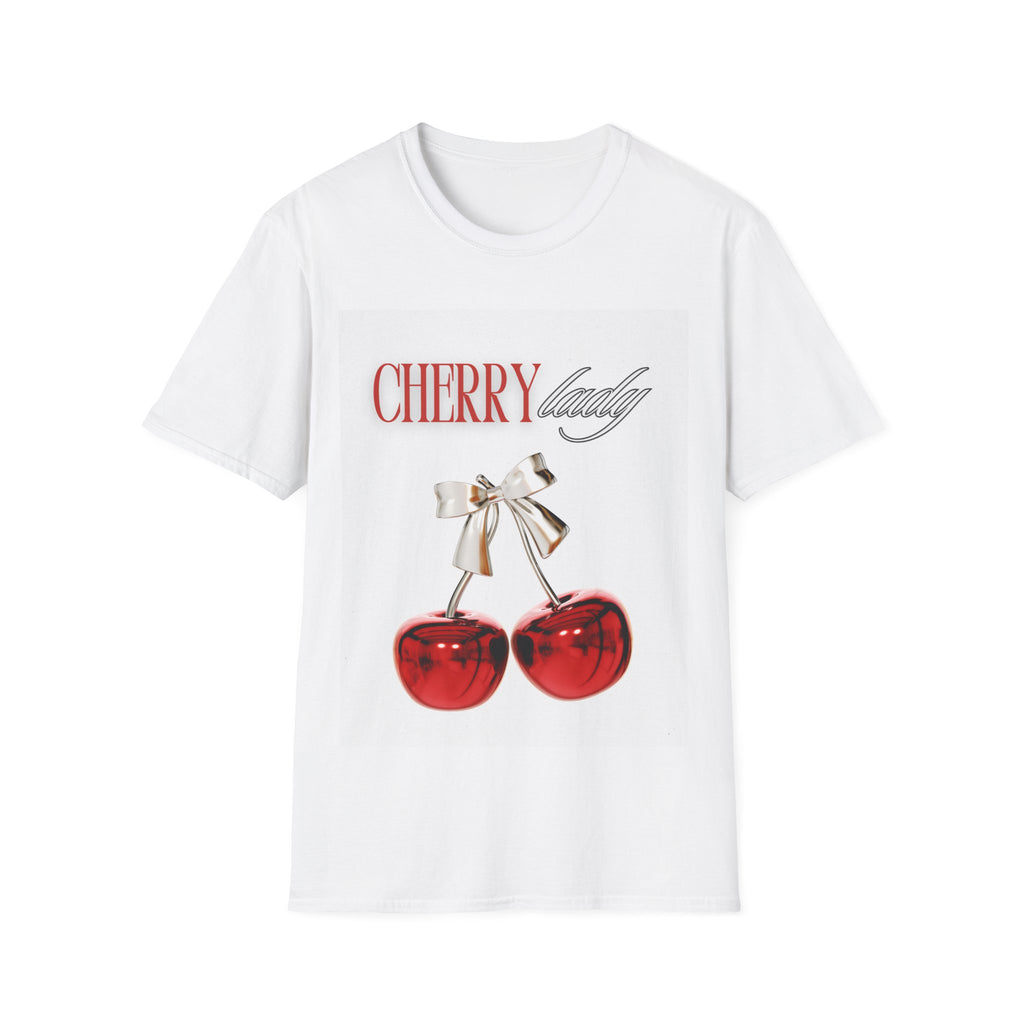 Cherry Lady T‑Shirt — Retro Cherry Graphic Tee with Script Text