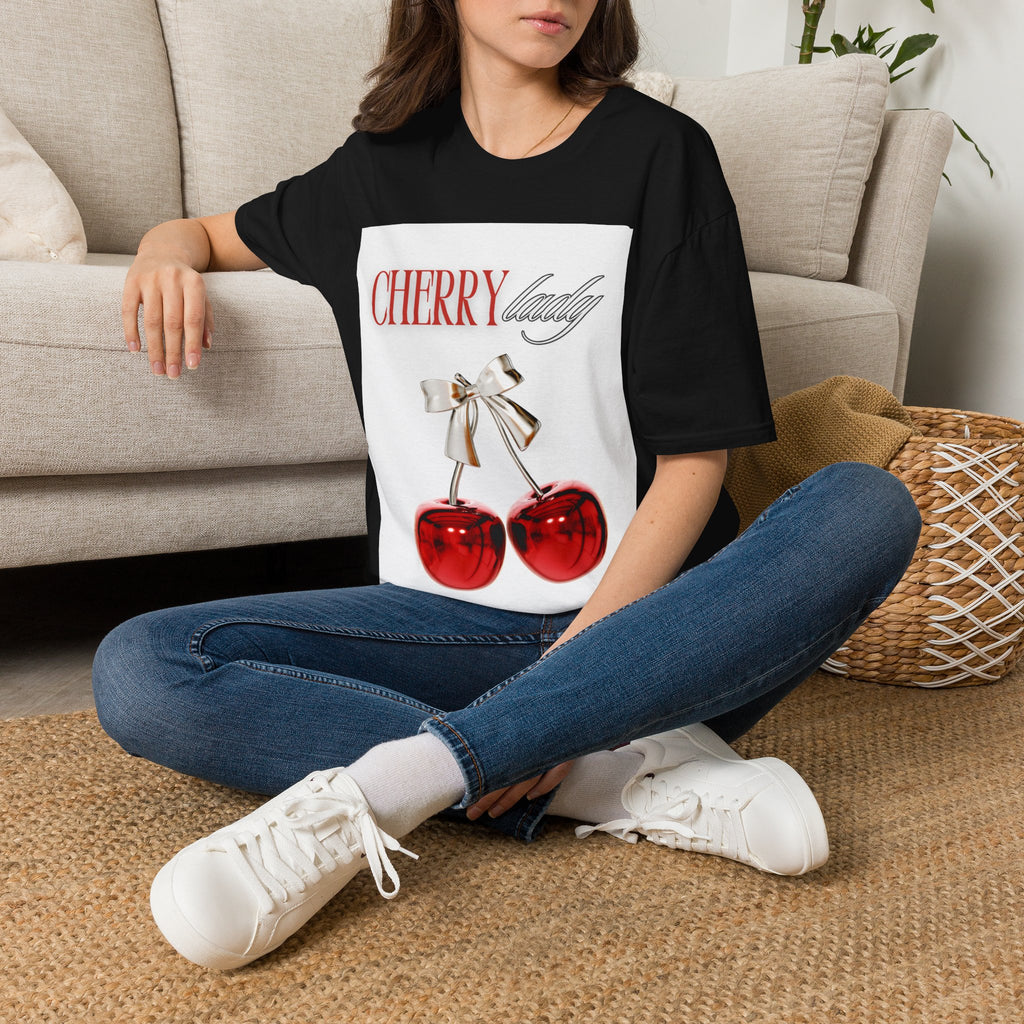 Cherry Lady T‑Shirt — Retro Cherry Graphic Tee with Script Text