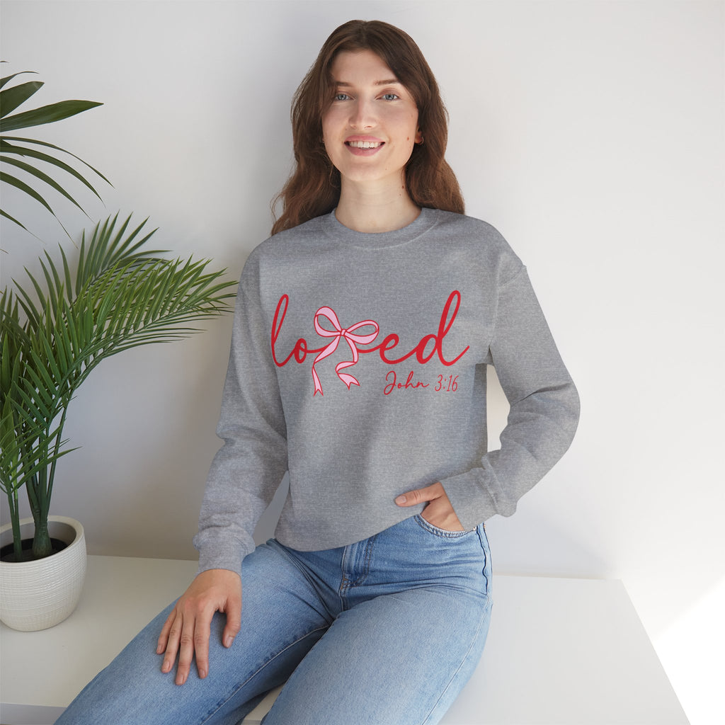 Loved Crewneck Sweatshirt — John 3:16 Christian Faith Pullover