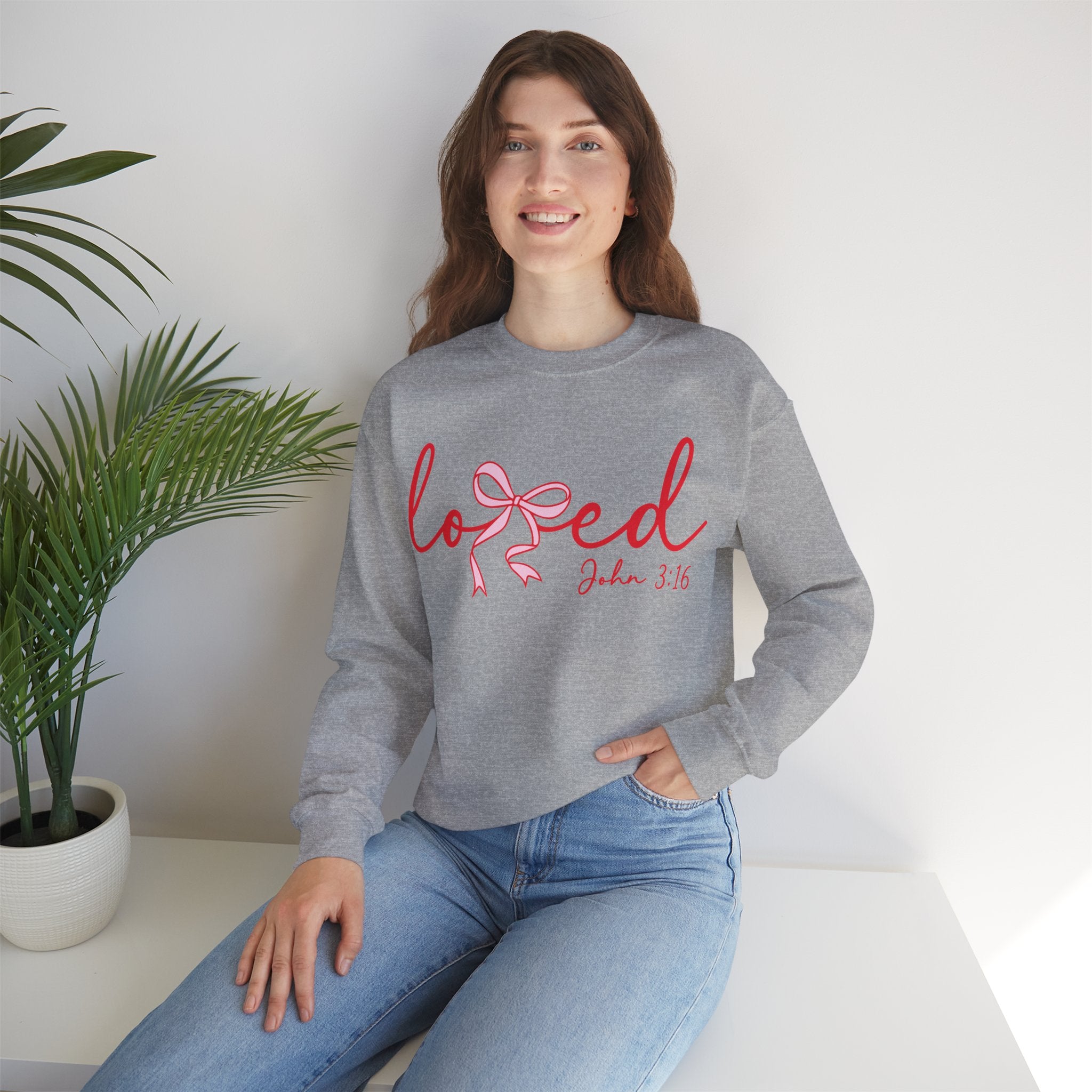 Loved Crewneck Sweatshirt — John 3:16 Christian Faith Pullover