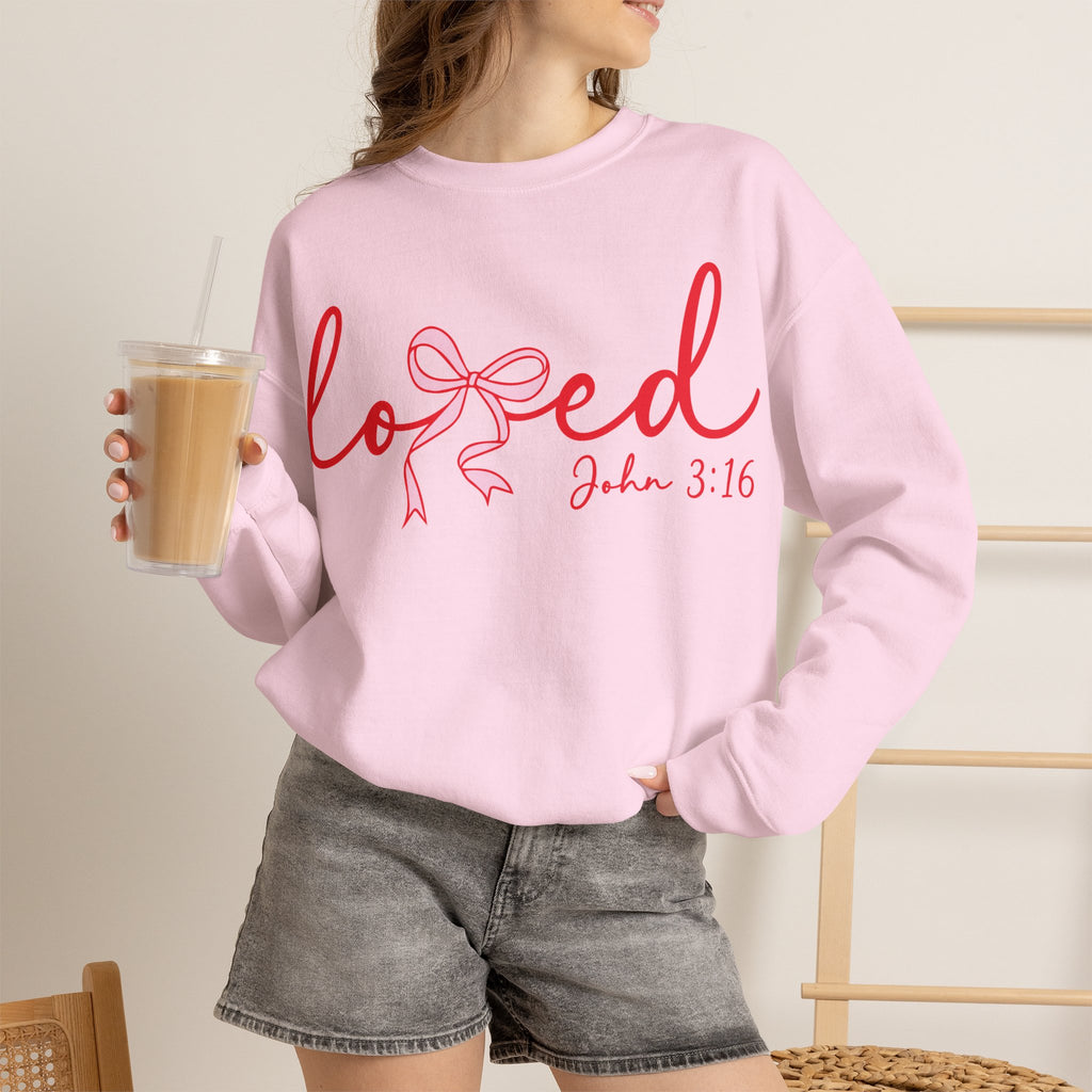 Loved Crewneck Sweatshirt — John 3:16 Christian Faith Pullover