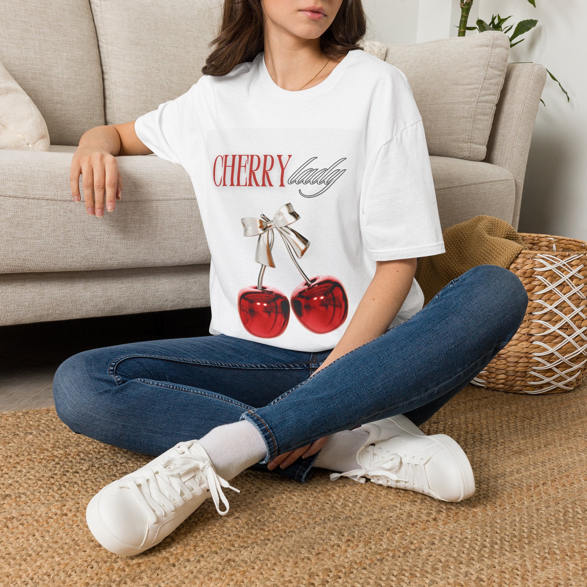Cherry Lady T‑Shirt — Retro Cherry Graphic Tee with Script Text
