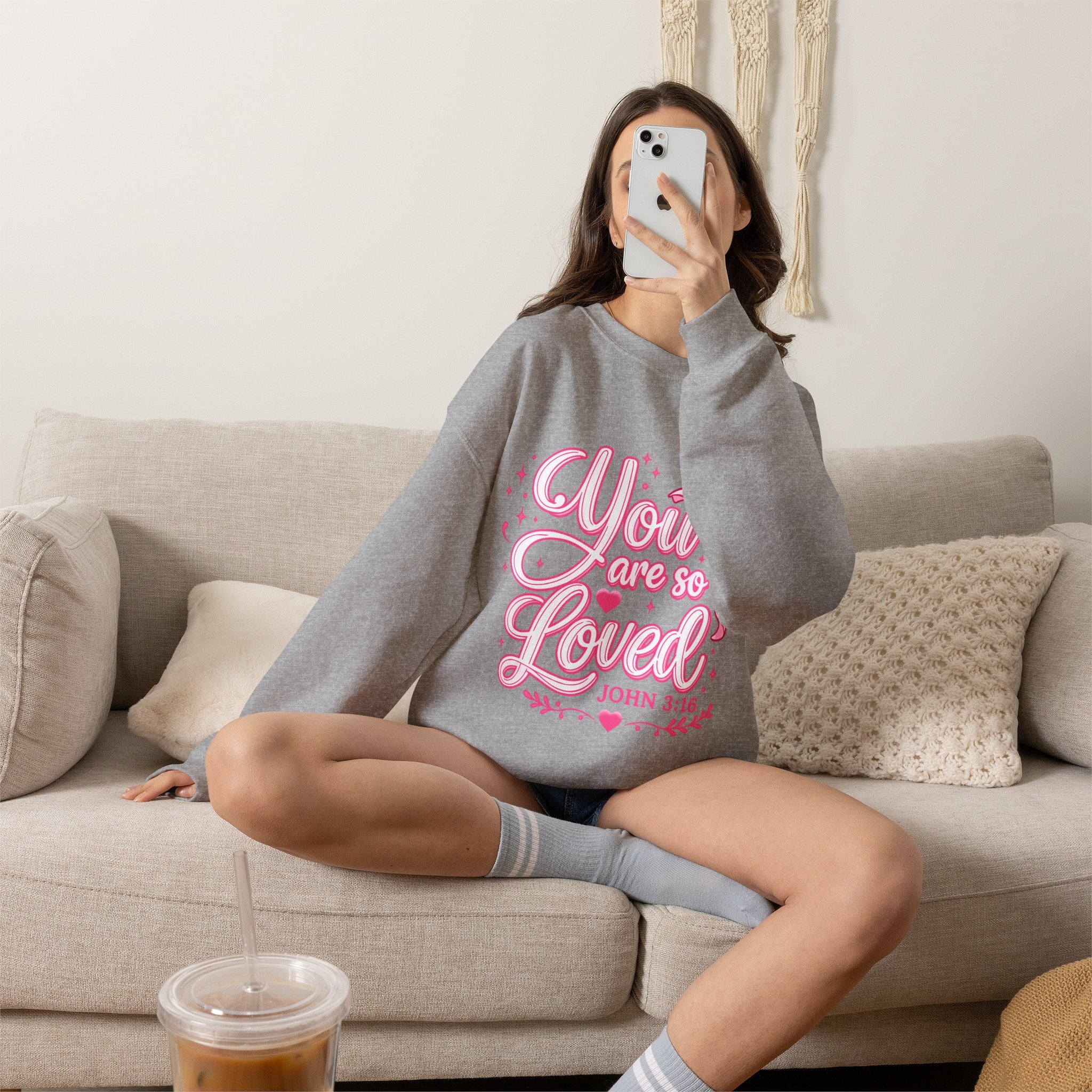 You Are So Loved Crewneck Sweatshirt — John 3:16 Christian Inspirational Pullover