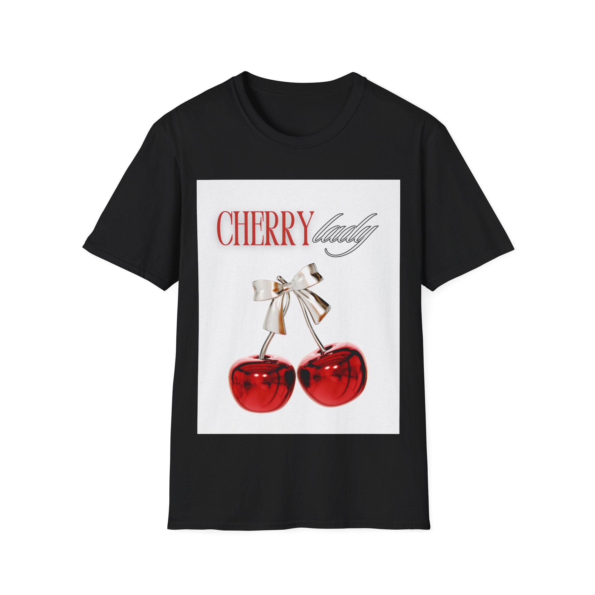 Cherry Lady T‑Shirt — Retro Cherry Graphic Tee with Script Text