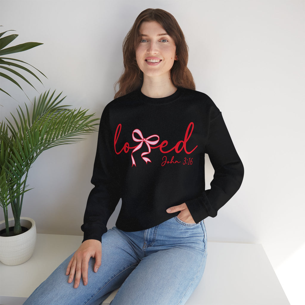 Loved Crewneck Sweatshirt — John 3:16 Christian Faith Pullover