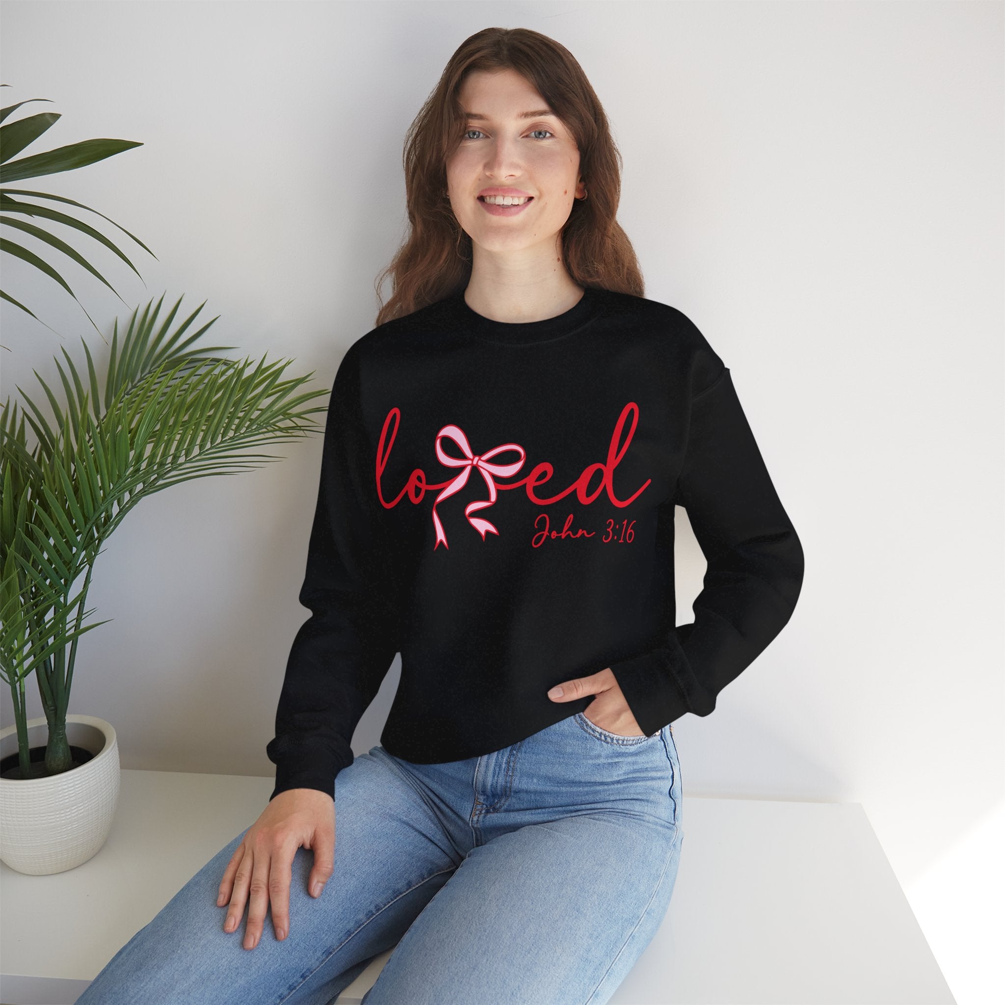 Loved Crewneck Sweatshirt — John 3:16 Christian Faith Pullover