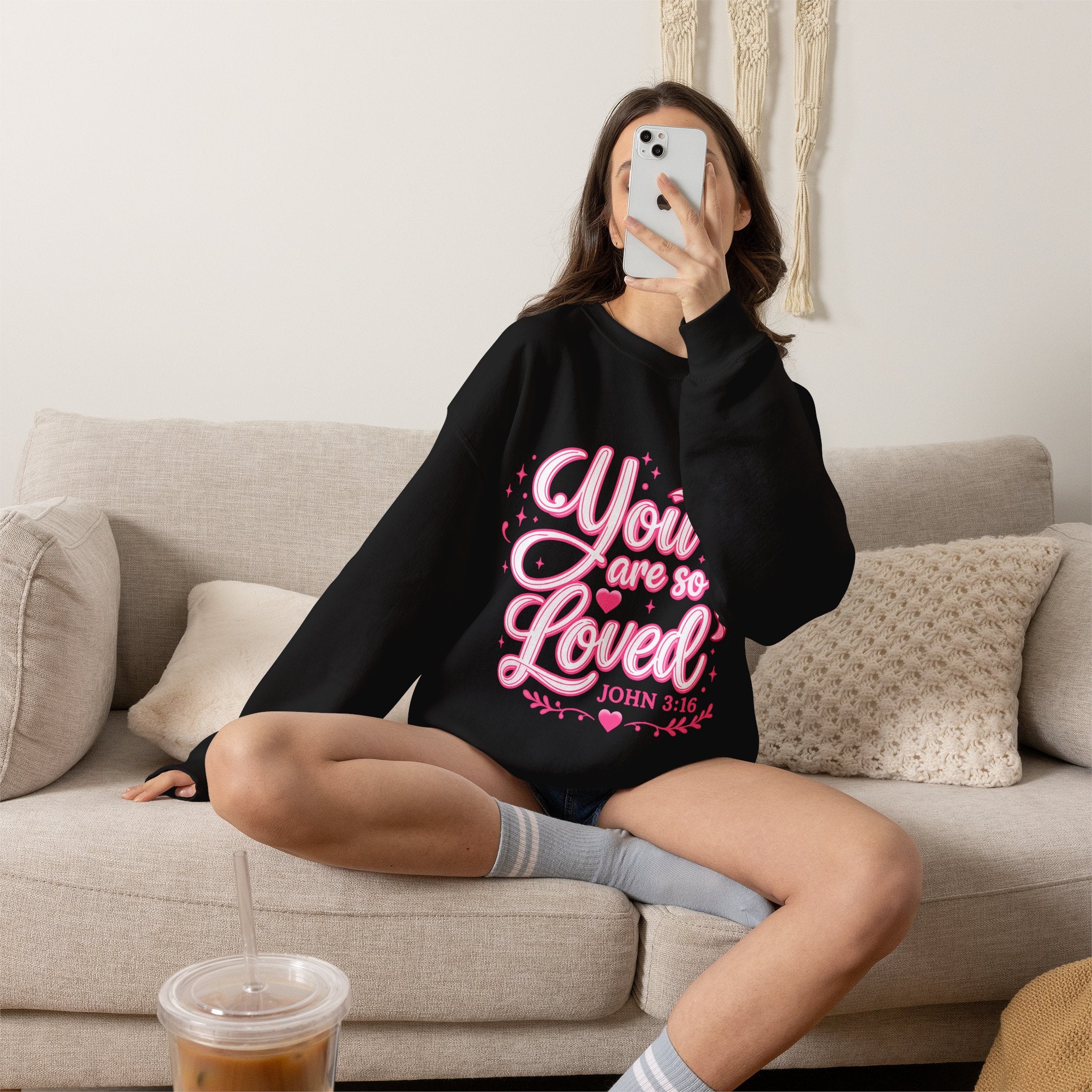You Are So Loved Crewneck Sweatshirt — John 3:16 Christian Inspirational Pullover