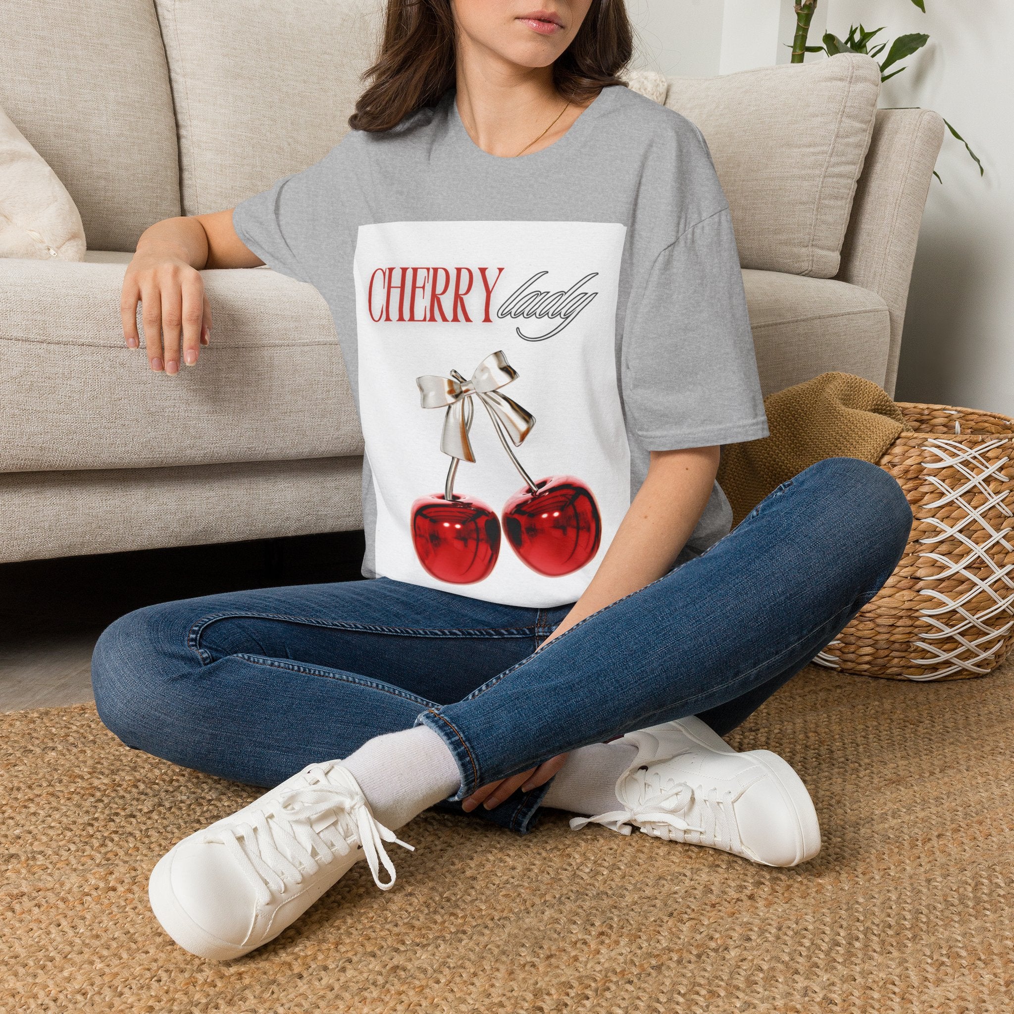Cherry Lady T‑Shirt — Retro Cherry Graphic Tee with Script Text