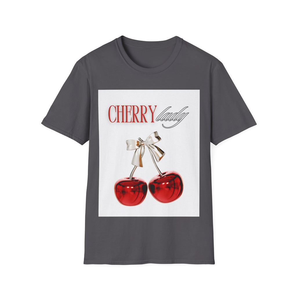 Cherry Lady T‑Shirt — Retro Cherry Graphic Tee with Script Text