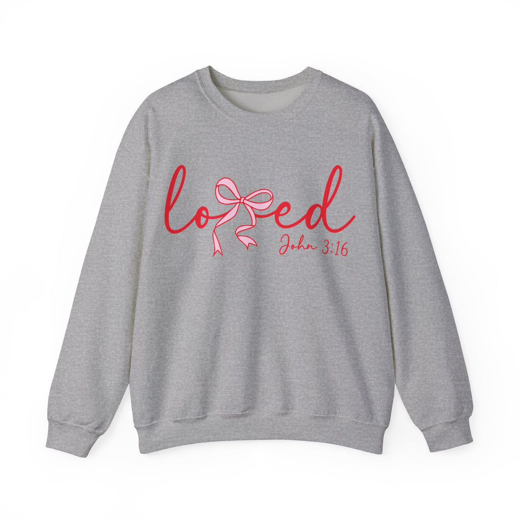 Loved Crewneck Sweatshirt — John 3:16 Christian Faith Pullover