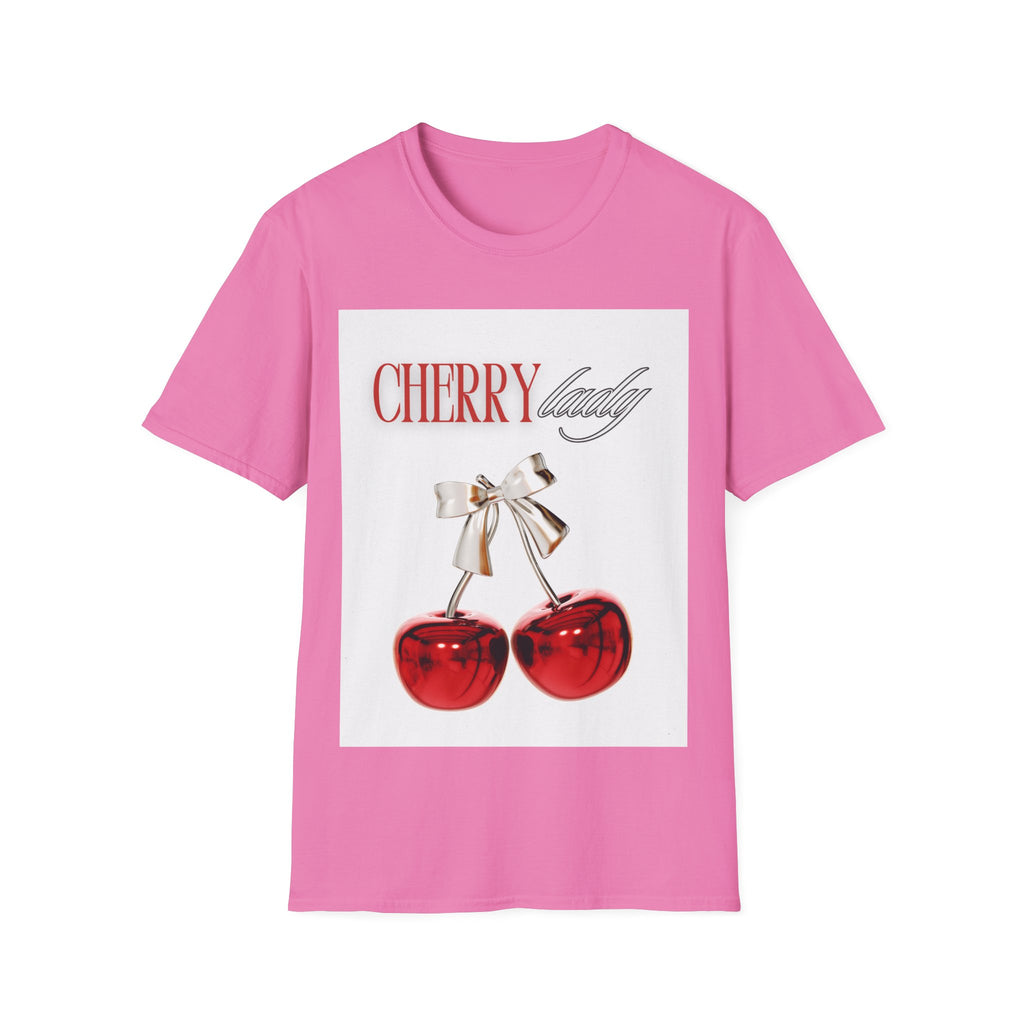 Cherry Lady T‑Shirt — Retro Cherry Graphic Tee with Script Text