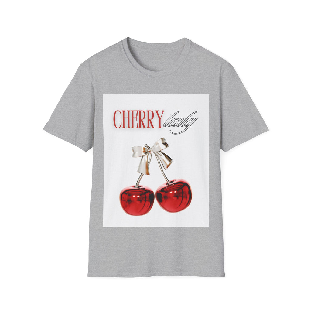 Cherry Lady T‑Shirt — Retro Cherry Graphic Tee with Script Text