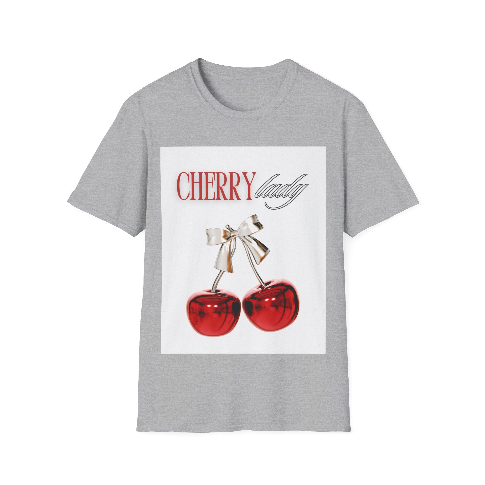 Cherry Lady T‑Shirt — Retro Cherry Graphic Tee with Script Text