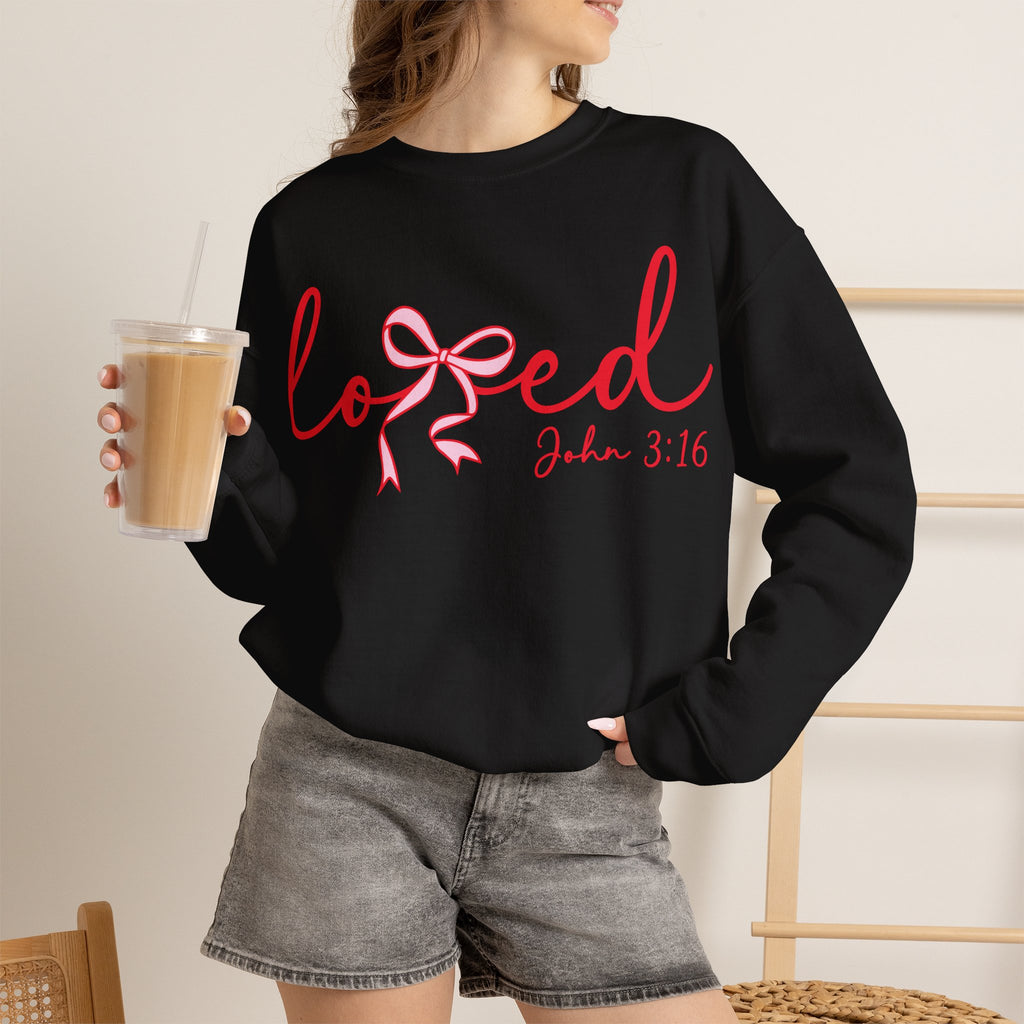 Loved Crewneck Sweatshirt — John 3:16 Christian Faith Pullover