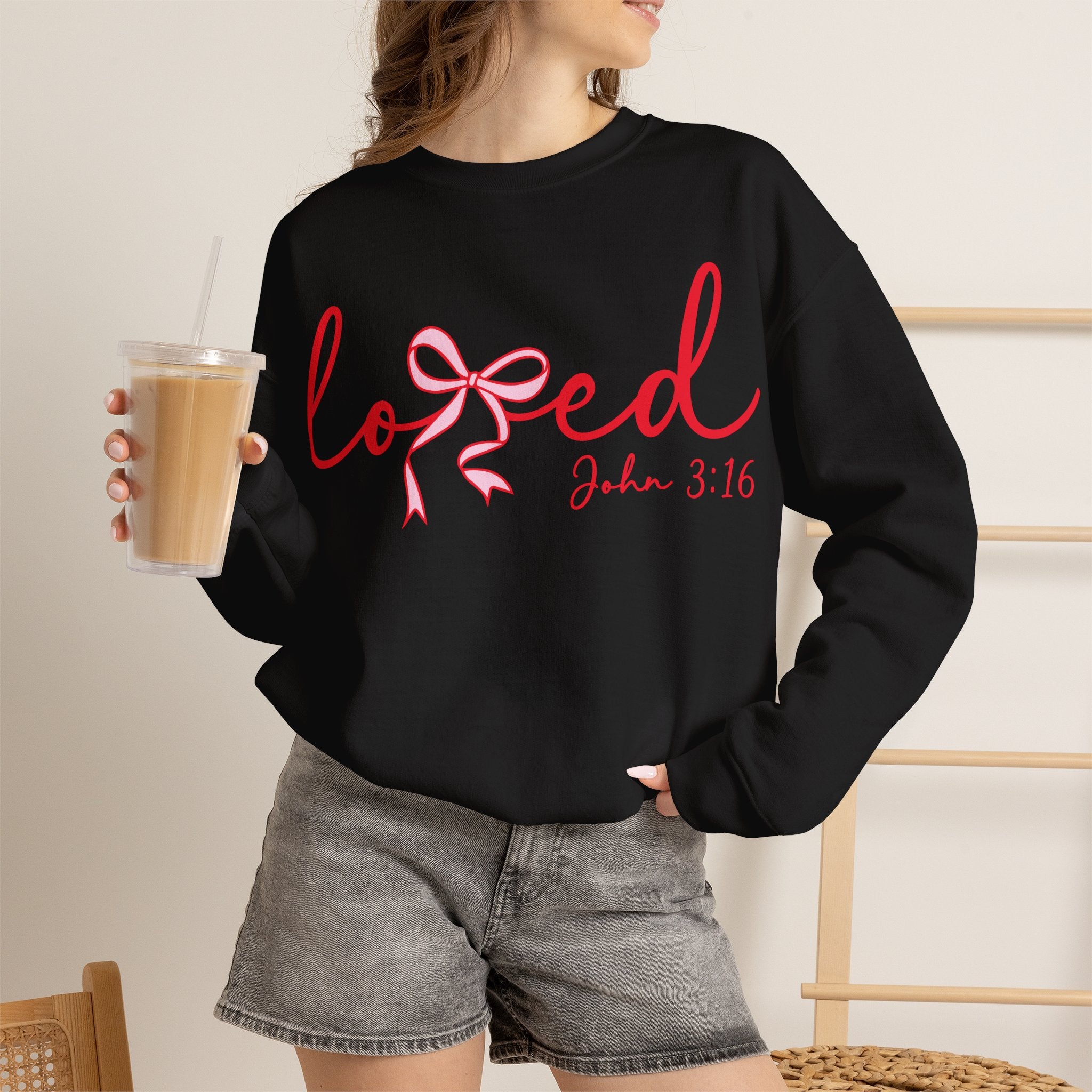 Loved Crewneck Sweatshirt — John 3:16 Christian Faith Pullover