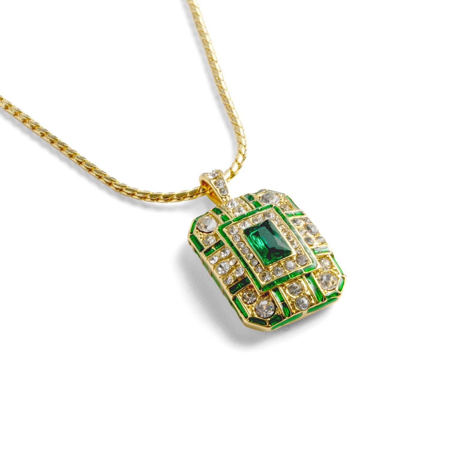 "Chrysler" Art Deco Emerald Pendant Necklace