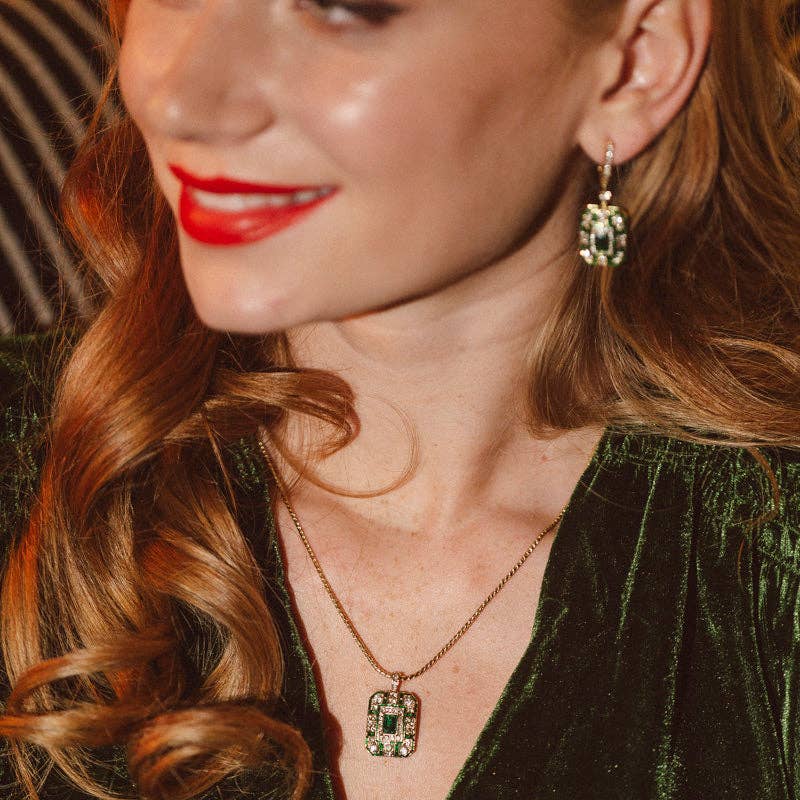 "Chrysler" Art Deco Emerald Pendant Necklace