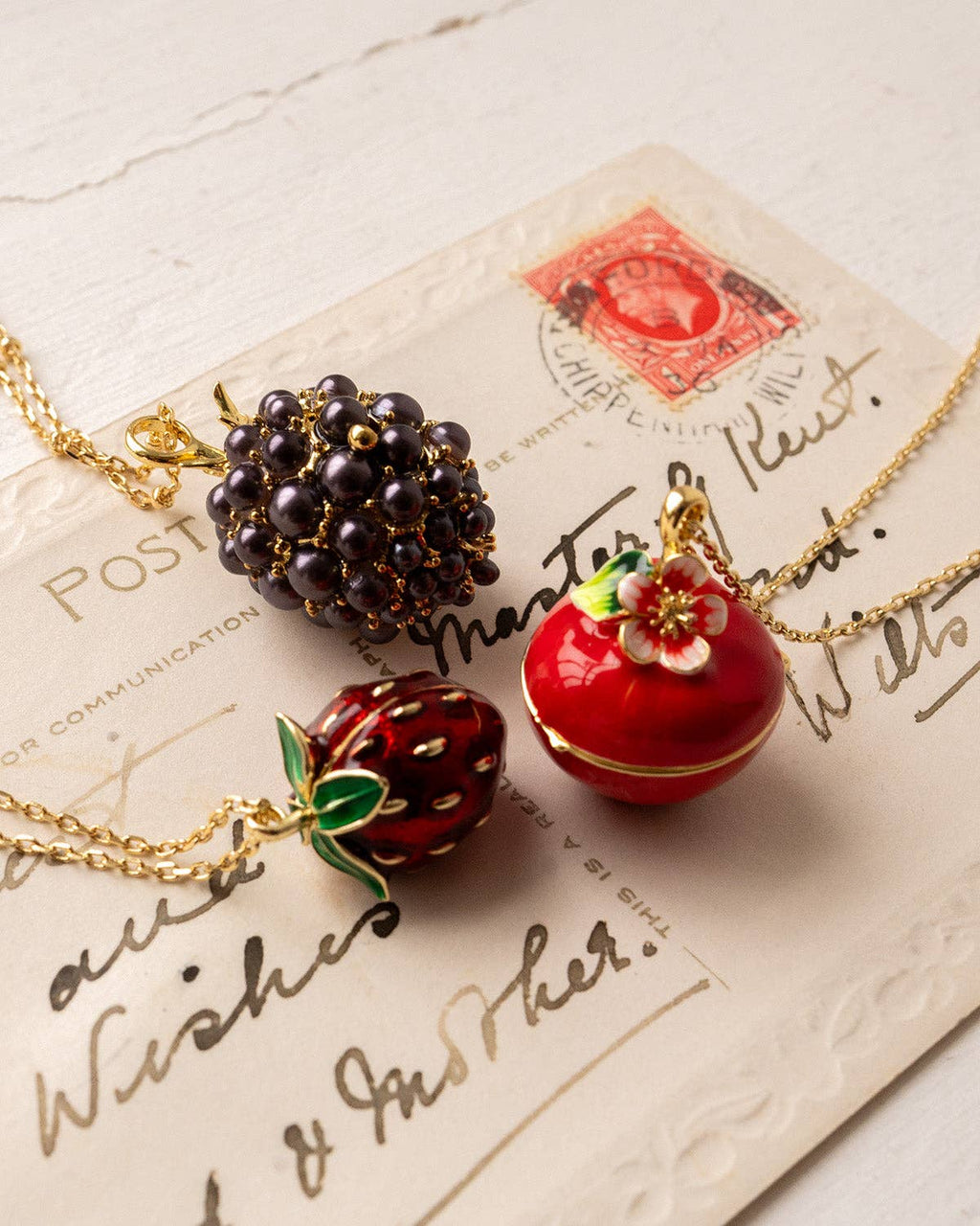 "Sweet Secret" Opening Strawberry Mouse Pendant Necklace