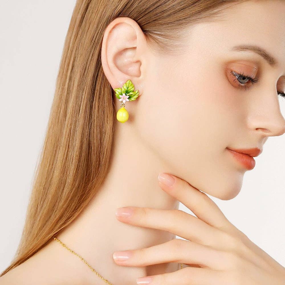 "Limone" Hand-Painted Enamel Drop Earrings