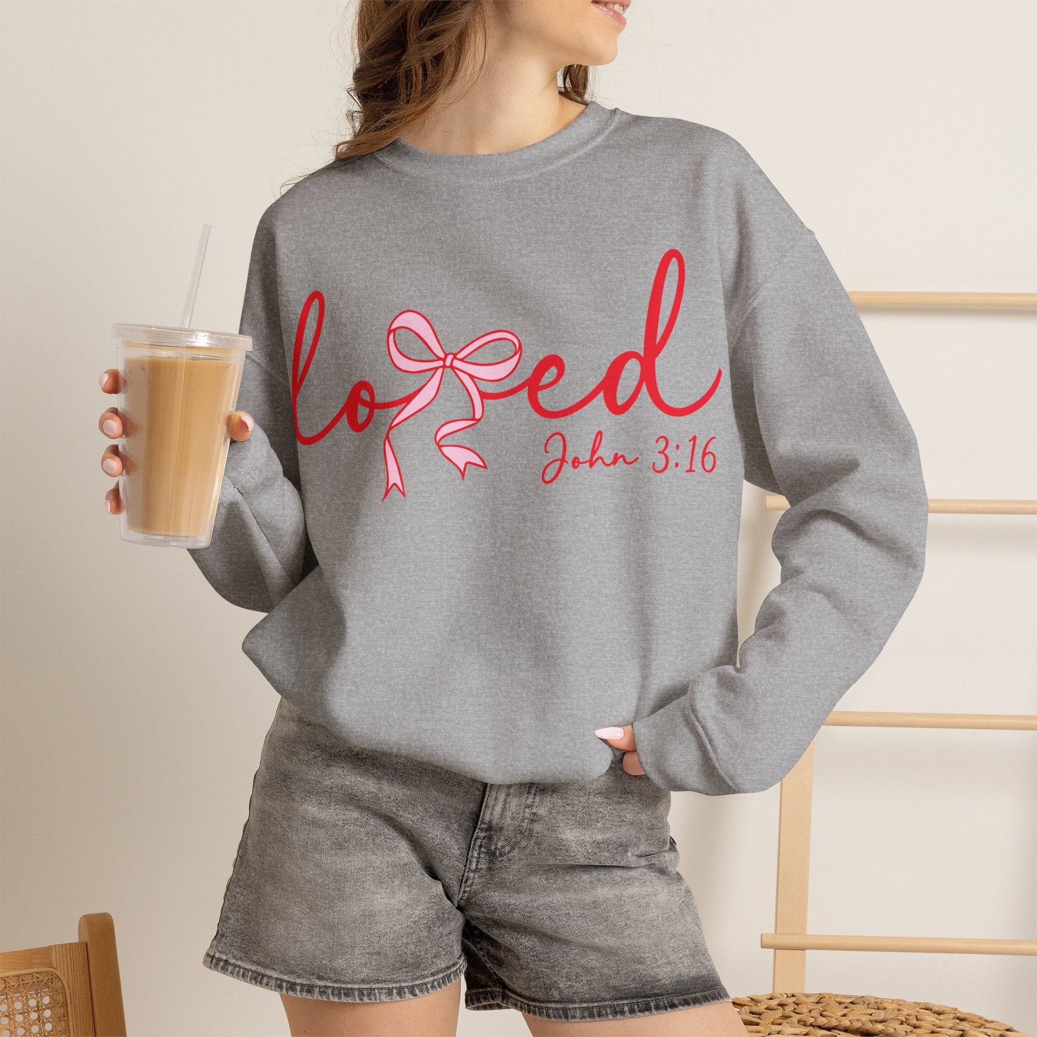 Loved Crewneck Sweatshirt — John 3:16 Christian Faith Pullover
