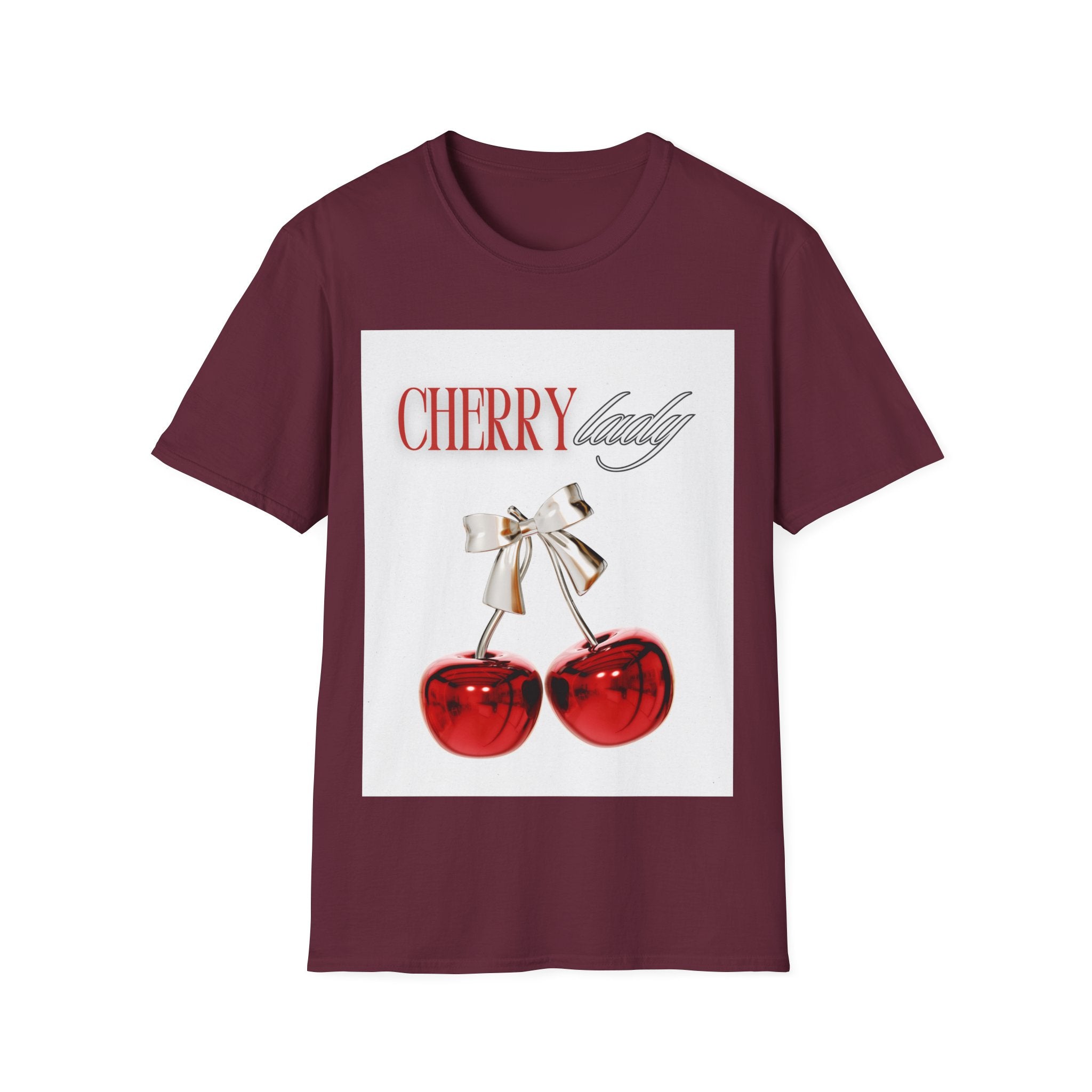 Cherry Lady T‑Shirt — Retro Cherry Graphic Tee with Script Text