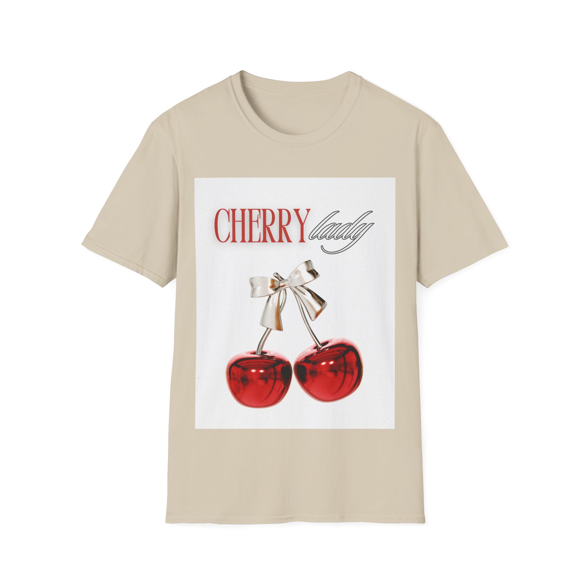 Cherry Lady T‑Shirt — Retro Cherry Graphic Tee with Script Text