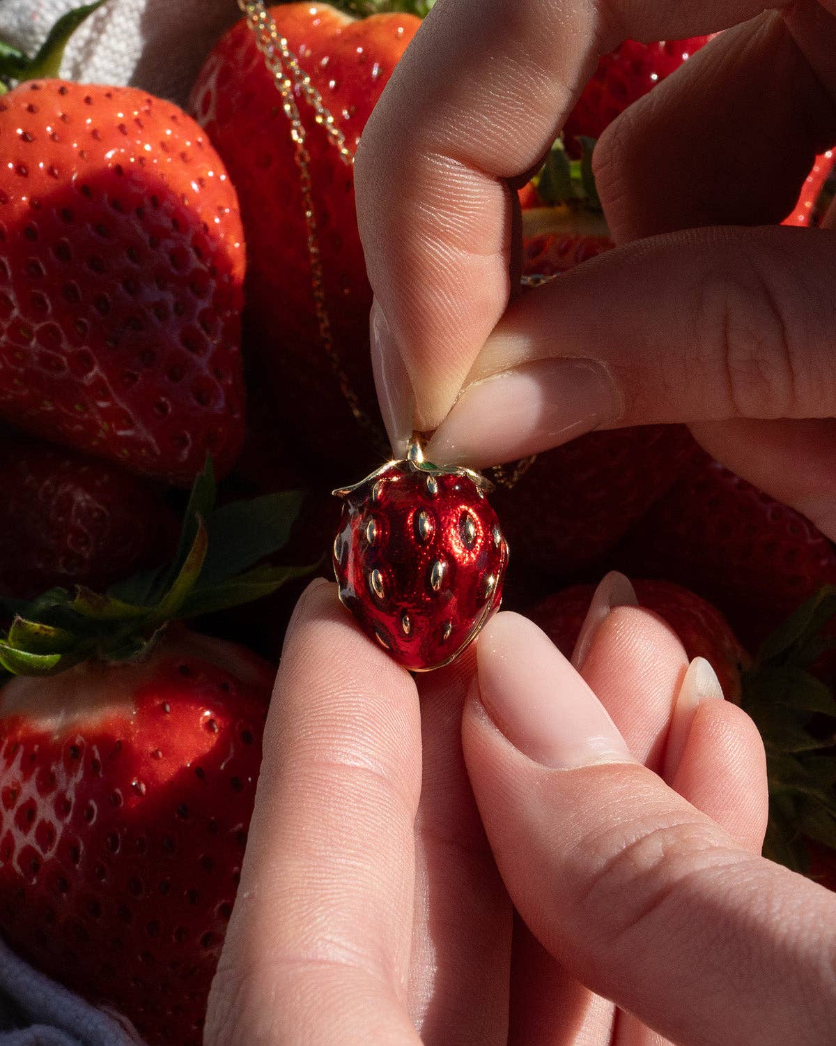 "Sweet Secret" Opening Strawberry Mouse Pendant Necklace