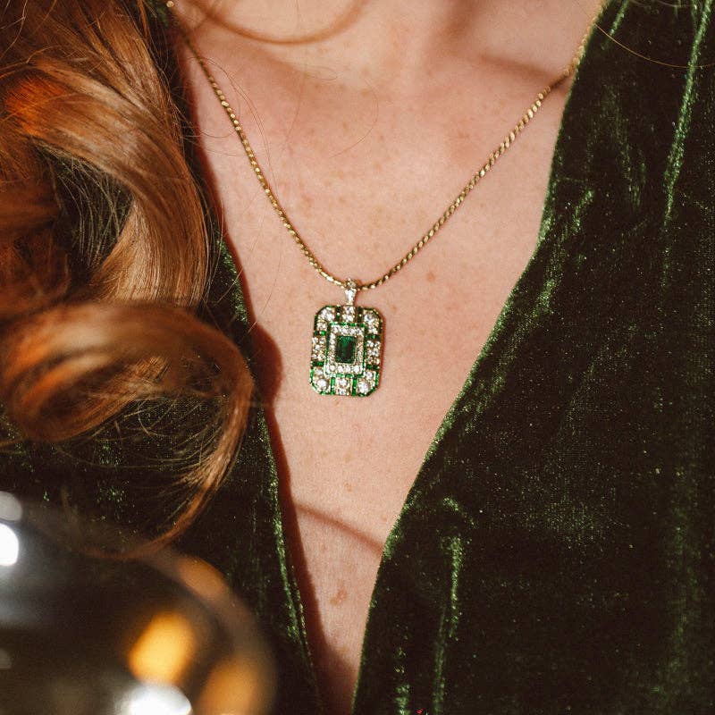 "Chrysler" Art Deco Emerald Pendant Necklace