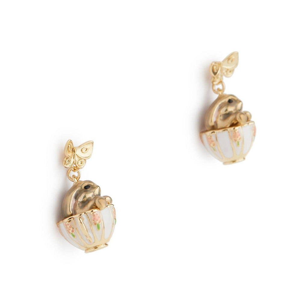"Alice" Teacup Bunny Drop Earrings