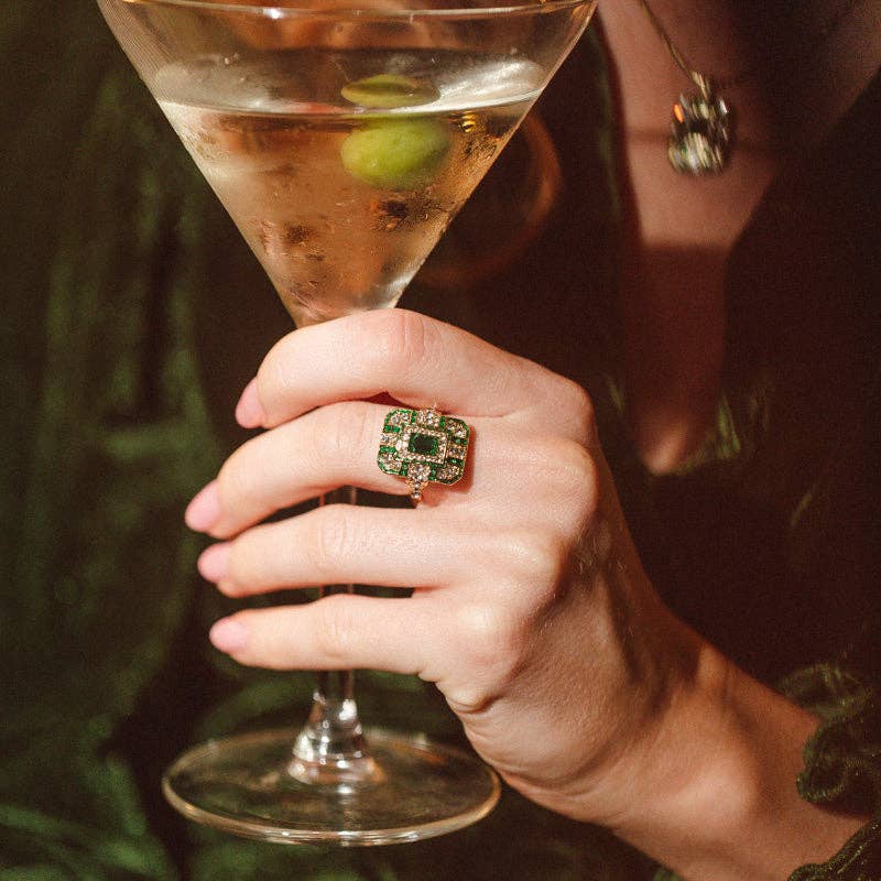 "Chrysler" Art Deco Emerald Cocktail Ring