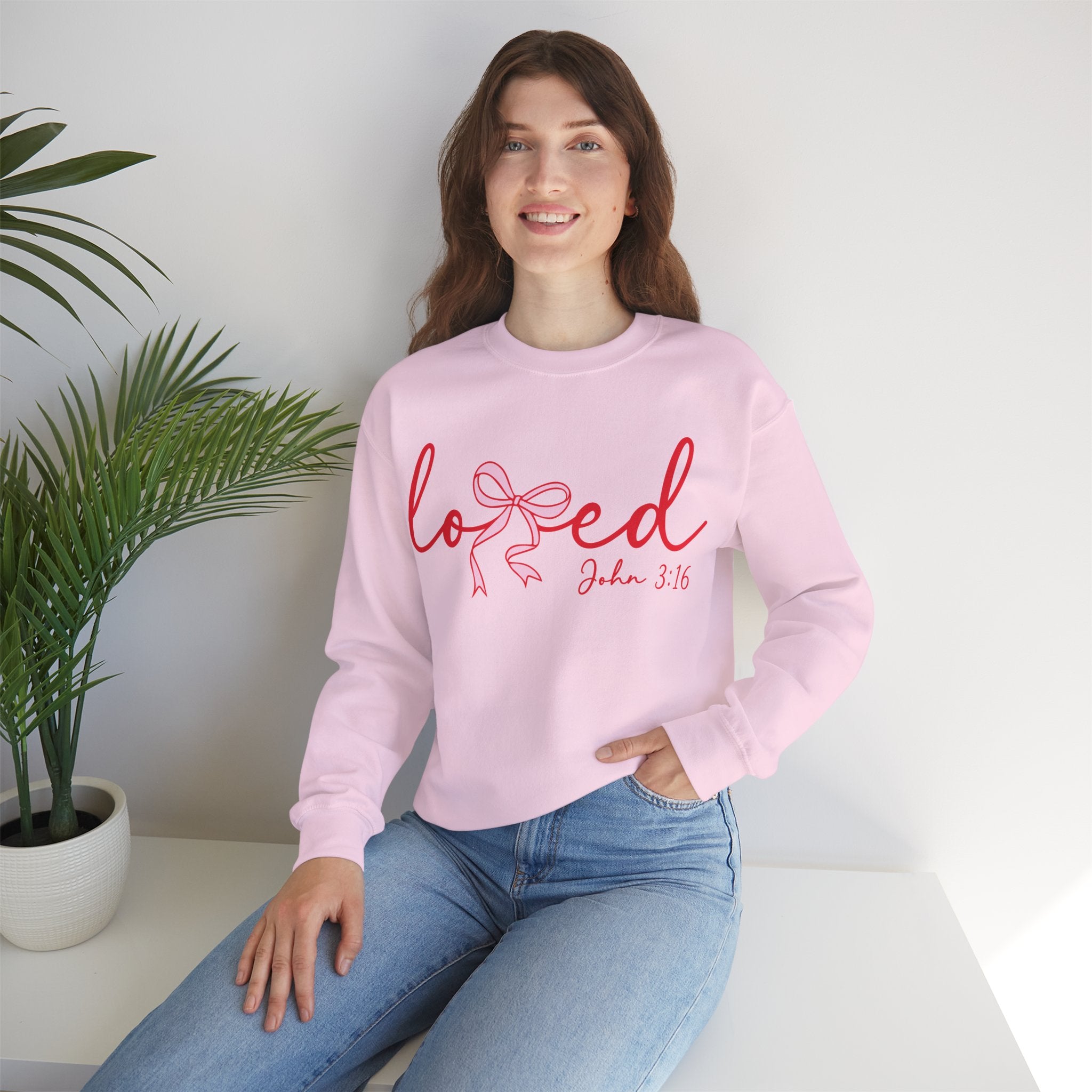 Loved Crewneck Sweatshirt — John 3:16 Christian Faith Pullover