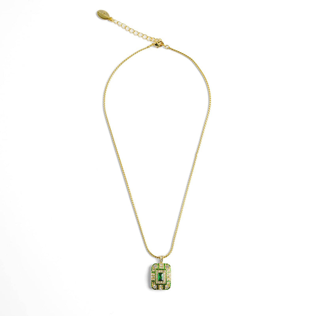 "Chrysler" Art Deco Emerald Pendant Necklace
