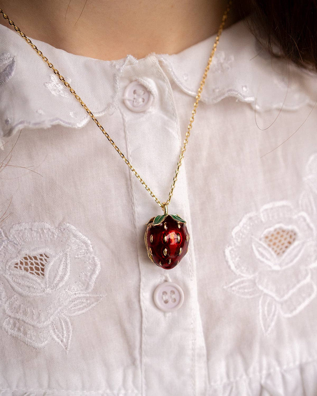 "Sweet Secret" Opening Strawberry Mouse Pendant Necklace
