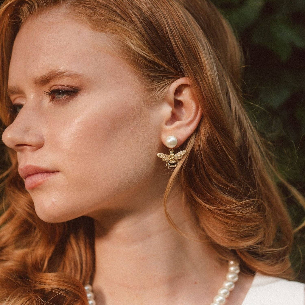 "Queen Bee" Pearl Front-Back Statement Earrings