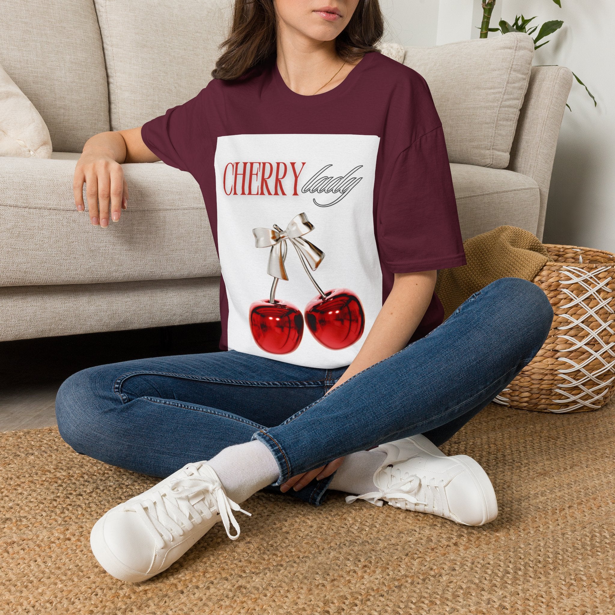 Cherry Lady T‑Shirt — Retro Cherry Graphic Tee with Script Text