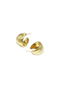 Pair of chunky gold C-hoop earrings with a brushed matte texture, featuring butterfly backings on a white background.