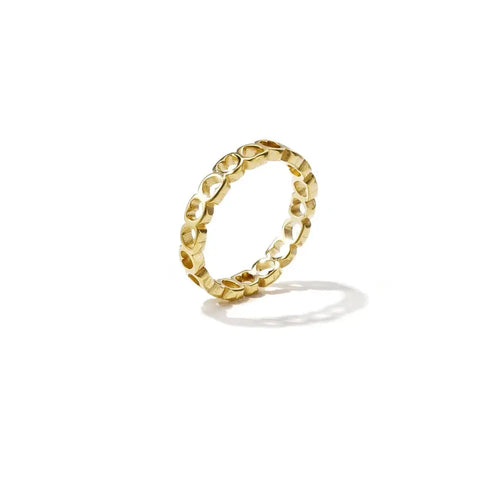 A dainty gold-plated stainless steel ring featuring a continuous open-work eternity loop of interlocking cut-out heart outlines against a plain white background. bisous-cutout-heart-eternity-ring.webp
