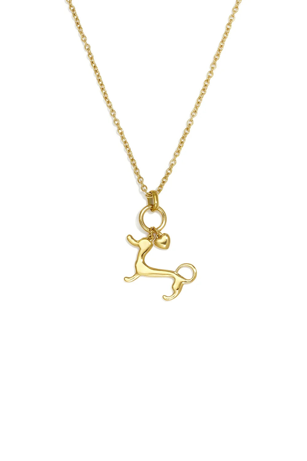 The Ailani Edit Jewelry, Gold Dachshund Necklace, Dog Lover Charm Necklace, Wiener Dog Gold Pendant, Tarnish Free Stainless Steel Jewelry, Dainty Coquette Heart Charm, Ailani Jewels Necklace.