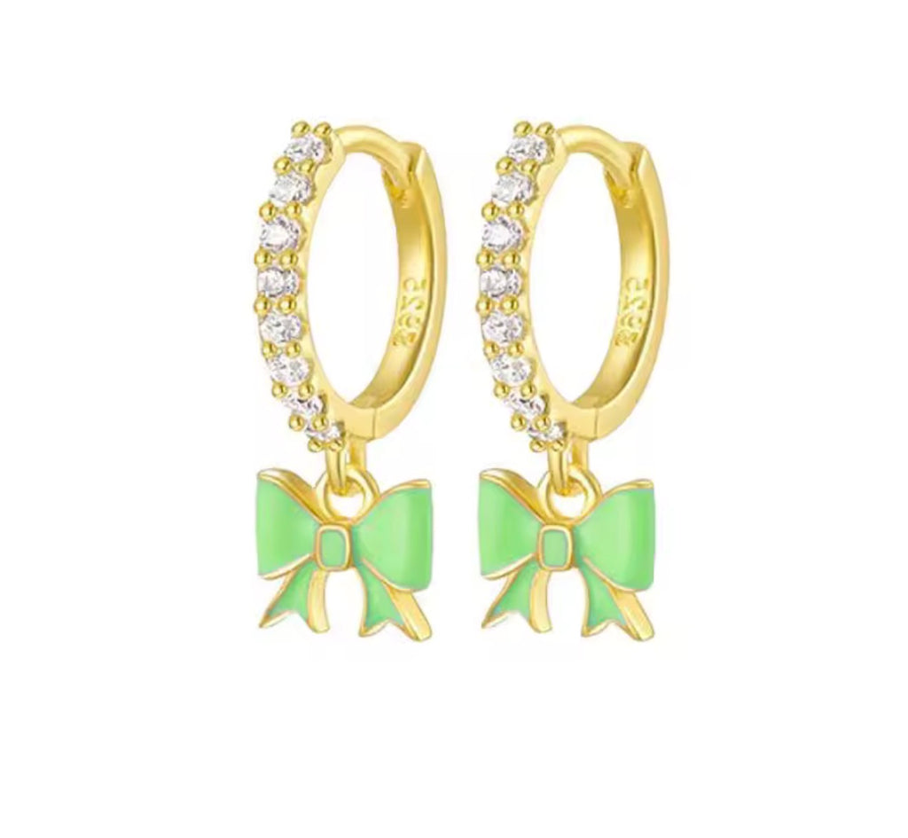 "Colette" Pink Bow Huggie Hoop Earrings