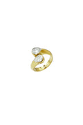 Gold bypass ring with two pear-cut crystals