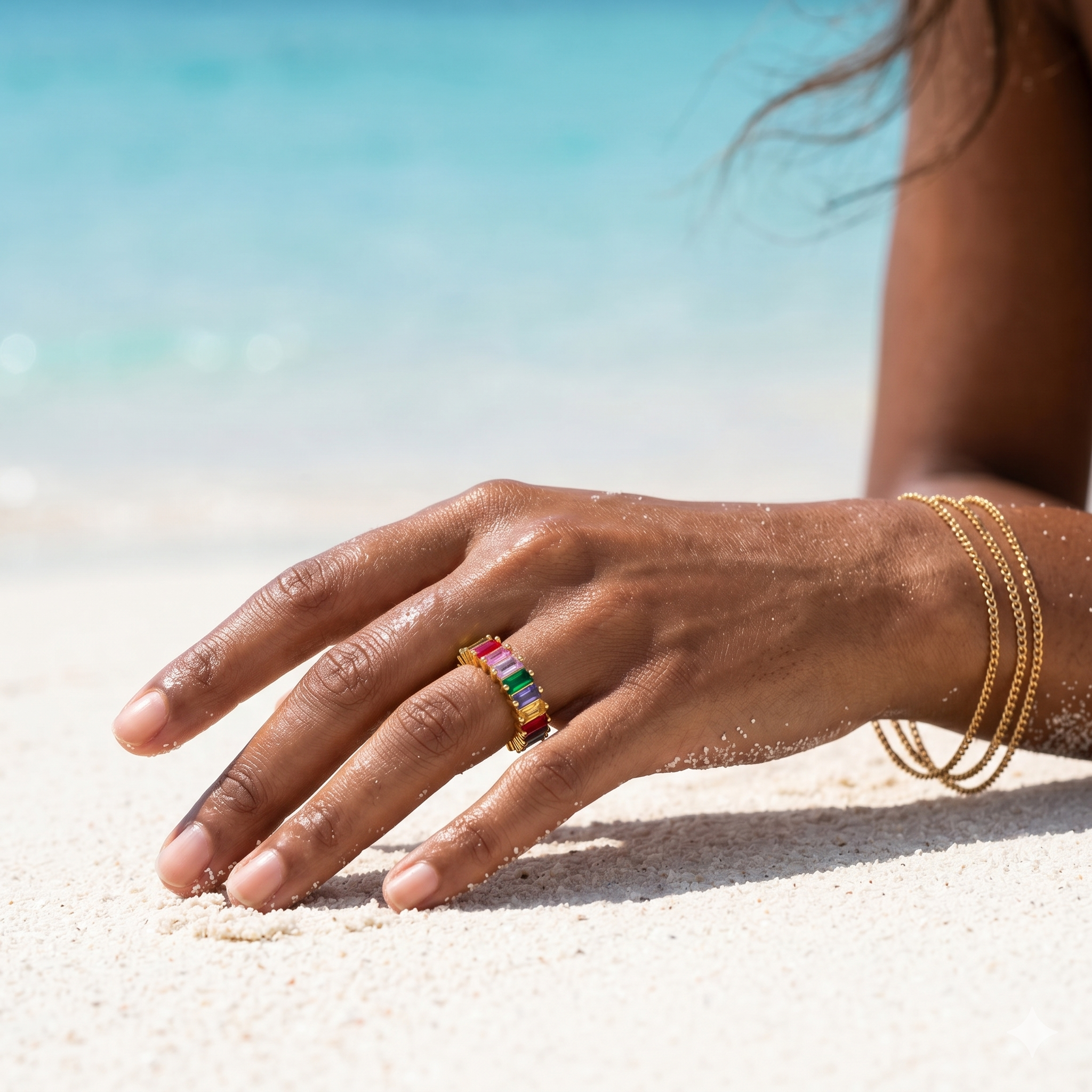 "Festa" Rainbow Baguette Adjustable Ring