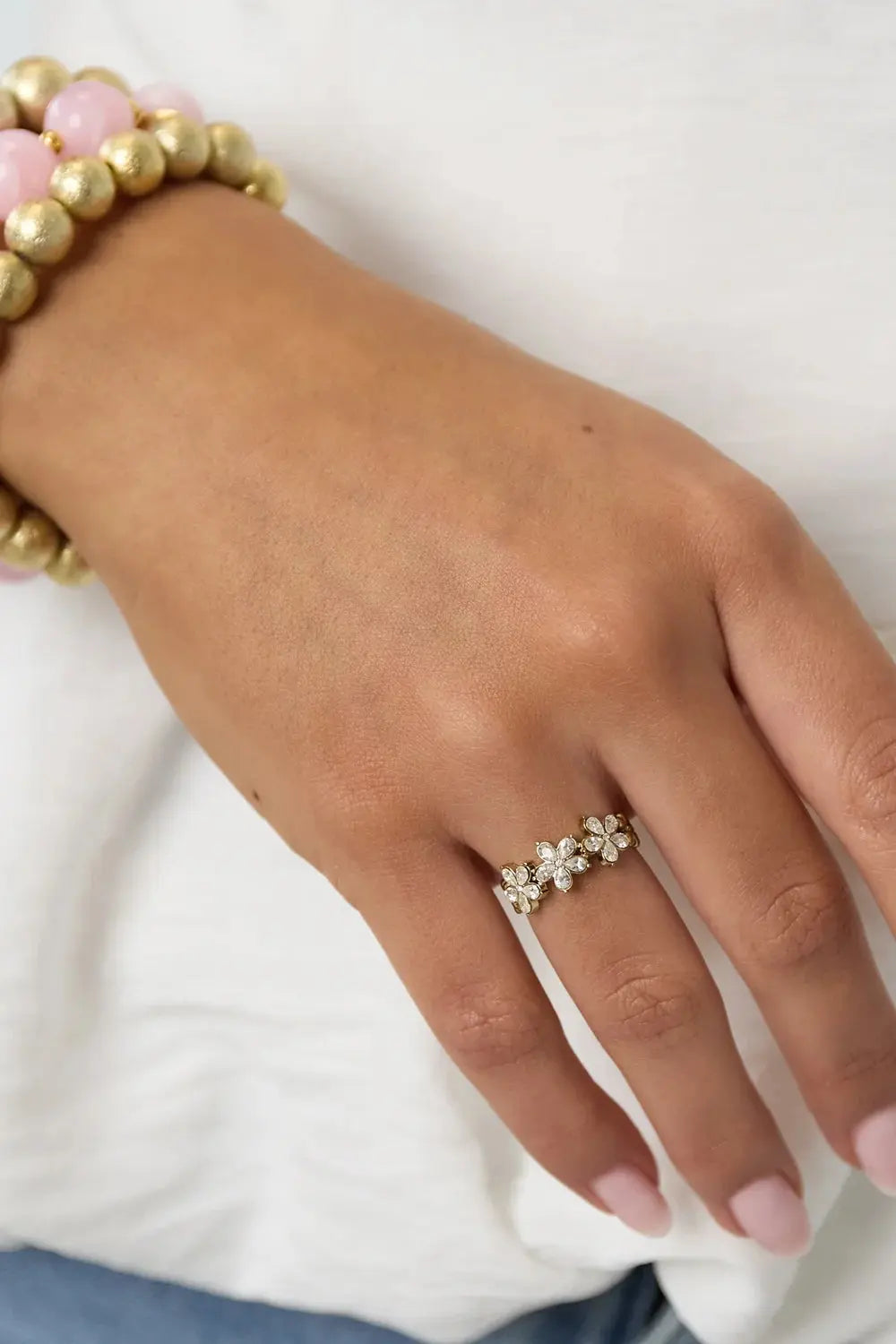"Margot" Crystal Flower Adjustable Ring Ailani Jewels