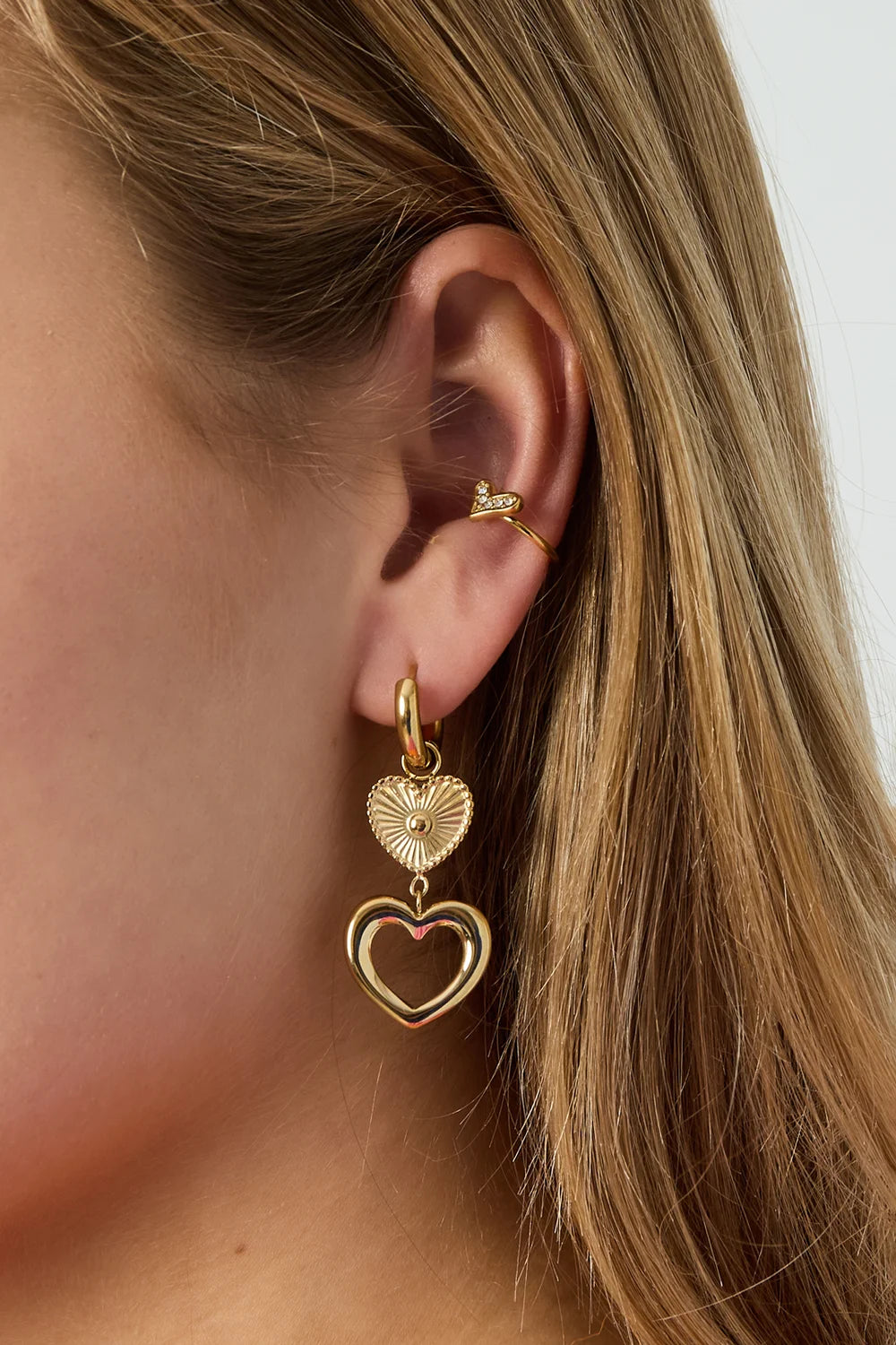 "Amour" Tiered Sunburst & Open Heart Drop Earrings