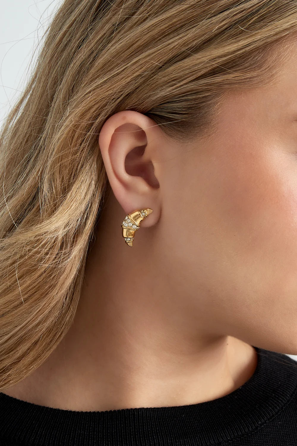 "Monique" Pavé Croissant Half-Hoop Stud Earrings