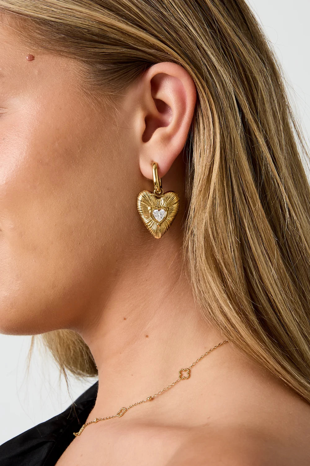 "Valentina" Fluted Heart Crystal Huggie Earrings Ailani Jewels