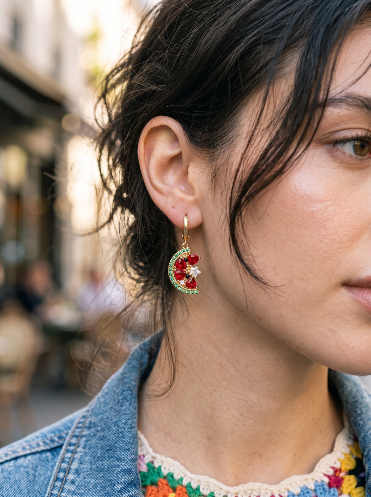 "Grenadine" Red Crystal Watermelon Hoop Drop Earrings